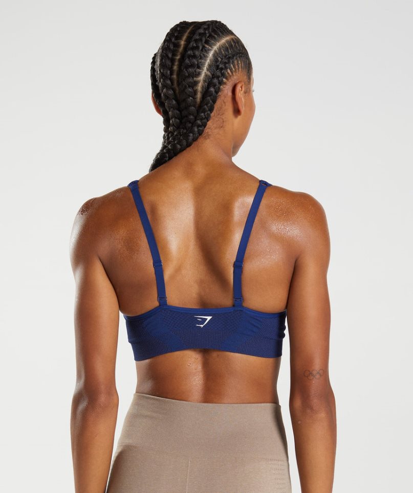 Women's Gymshark Vital Seamless 2.0 V Neck Sports Bra Blue | NZ 0AGNRD